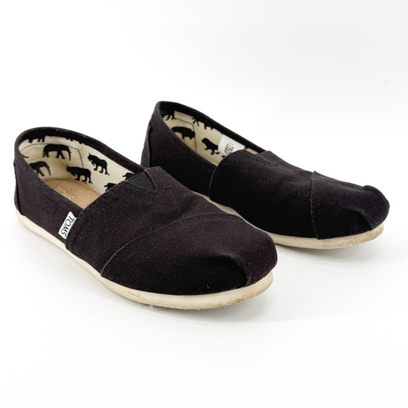 Toms Shoes - TOMS Black Canvas Classic Alpargata Slip On Shoes Women's Size 6 Comfy Vacation